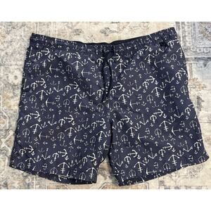 Lands End Swimwear Nautical Mens XL 40-42 8" Swim Trunks Mesh Lined